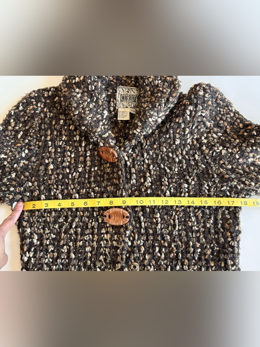 Anthropologie Curio Chunky Knit Snap Button Hooded Cardigan Sweater Coat Size PM - Picture 9 of 11
